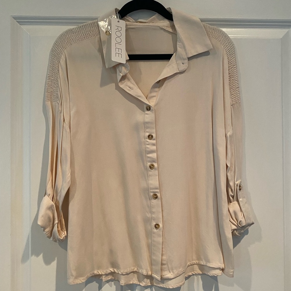 Cream color button up blouse by ROOLEE